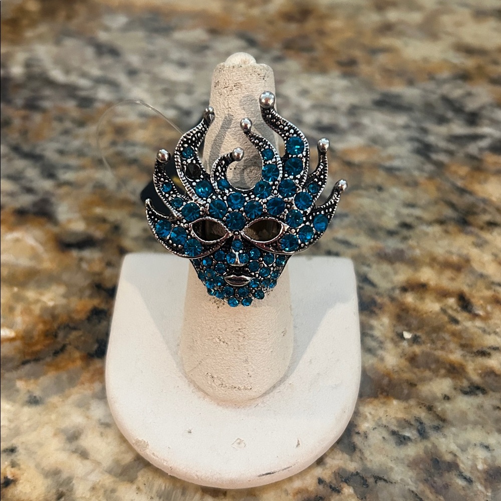 Blue and Silver Mardi Gras Mask Ring